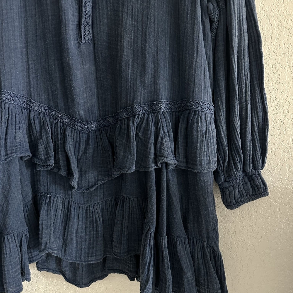 Blue Ruffled Long Sleeve Dress - Picture 4 of 9